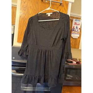 August Silk Options Black Burnout Ruffle Hem Tunic Top 3/4 Sleeve Womens Large